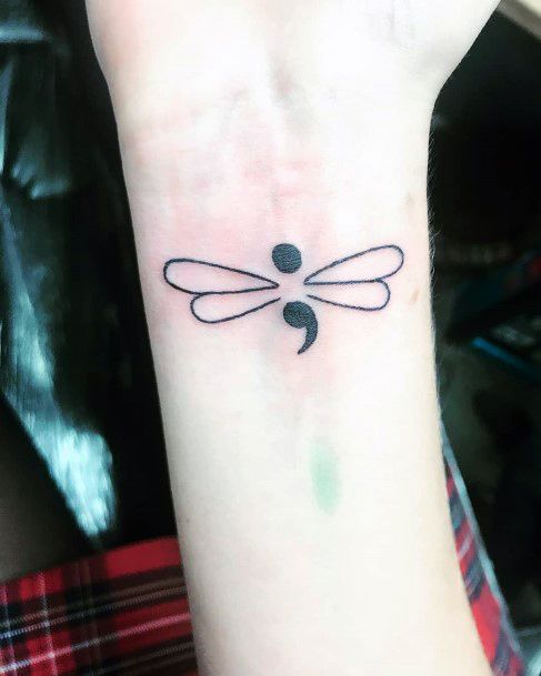 Winged Semi Colon Tattoo Womens Wrist