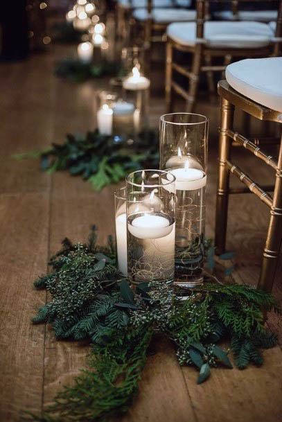 Winter Wedding Green Flowrs And White Candles