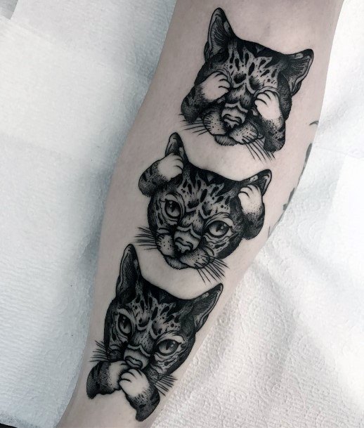 Wise Three Cats Tattoo For Women