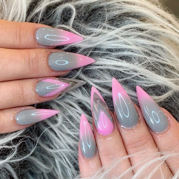 Witchy Grey Ombre Nails With Pink