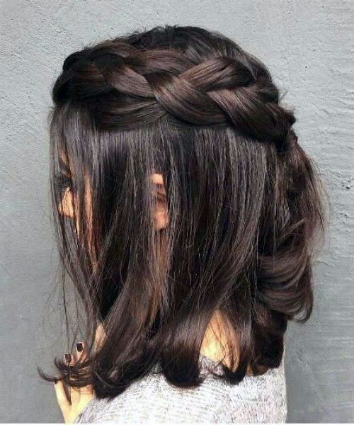 Woman Dark Brunette Autumn Wide Double Braid Into Single Ponytail Shoulder Length