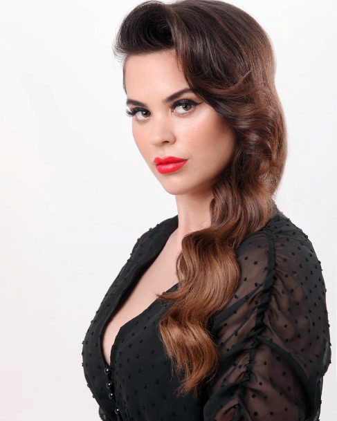 Woman Dramatic Volume Dark Hairstyle Front Curls Old Hollywood Waves