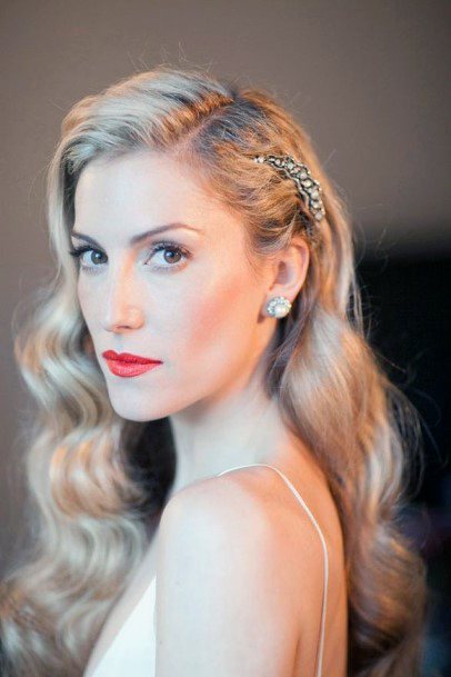 Woman Elegant Long Blonde Old Hollywood Waves In A Retro Hairstyle