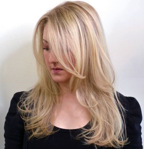 Woman Long Light Blonde Hair Multiple Layered Throughout