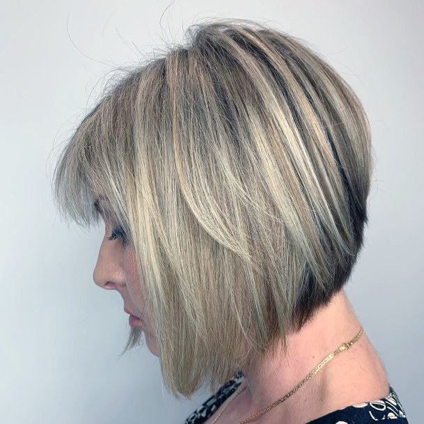 Woman Medium Blonde Short Bangs And Inverted Wedge