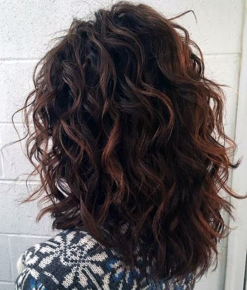 Woman Thick Shoulder Length Shaggy Waves Espresso Brown Hair