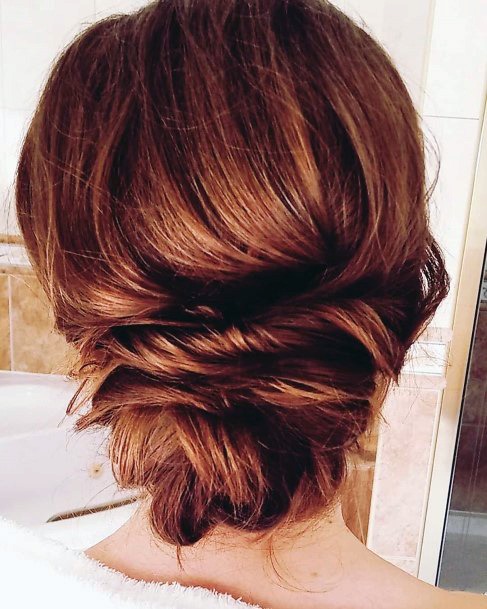 Woman With Auburn Hair Low Bun Formal Updo Pretty Style