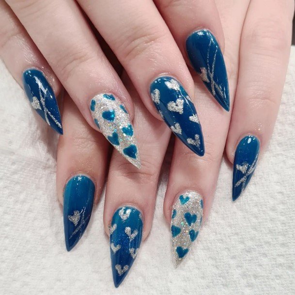 Woman With Blue And Silver Nail