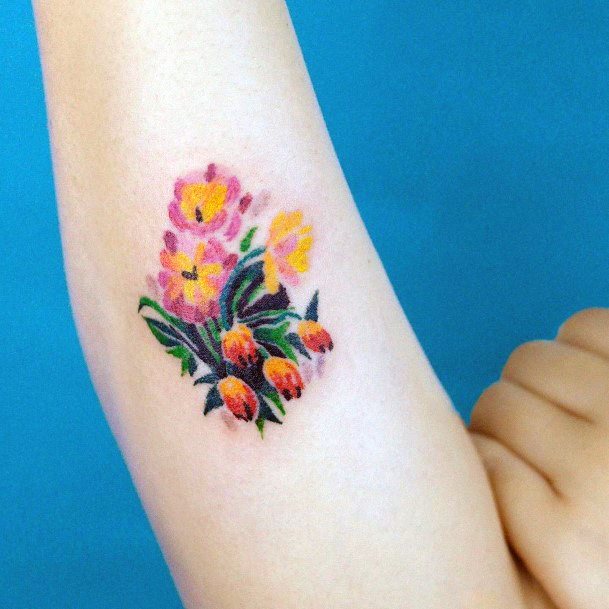 Woman With Bouquet Tattoo