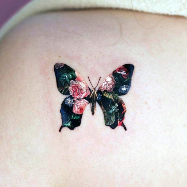 Woman With Butterfly Flower Tattoo