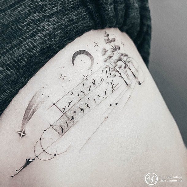 Woman With Coordinates Tattoo