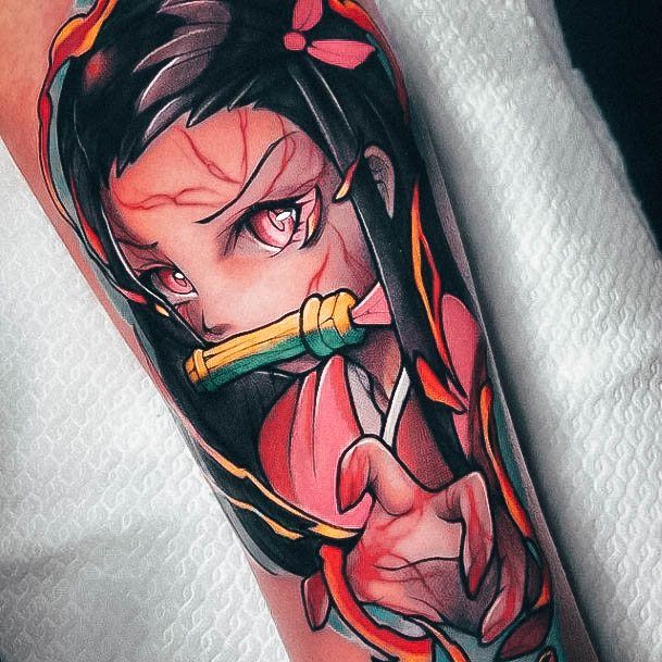 Woman With Fabulous Anime Tattoo Design