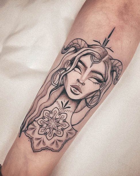 Woman With Fabulous Aries Tattoo Design