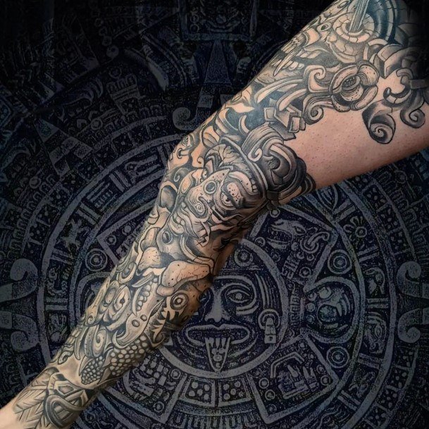 Woman With Fabulous Aztec Tattoo Design Leg