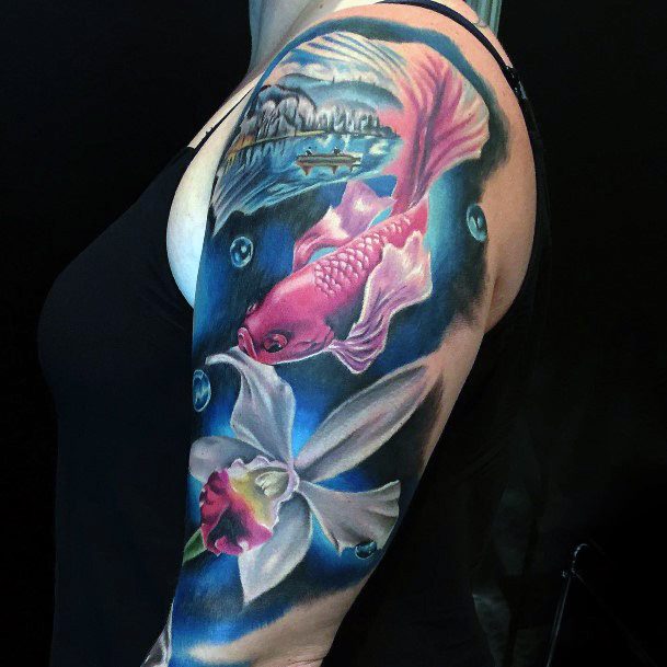 Woman With Fabulous Betta Fish Tattoo Design