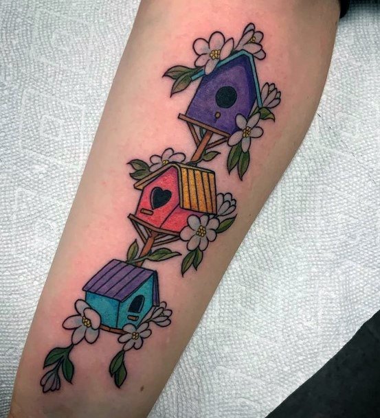 Woman With Fabulous Birdhouse Tattoo Design