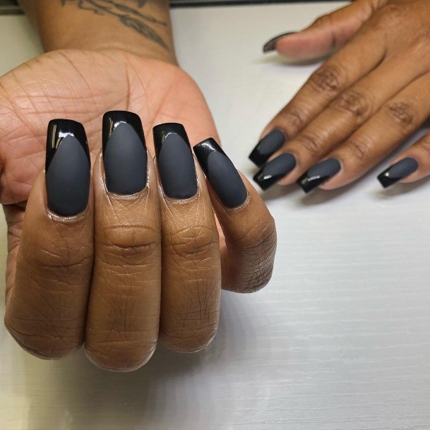 Woman With Fabulous Black And Grey Nail Design