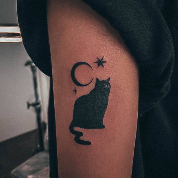 Woman With Fabulous Black Cat Tattoo Design