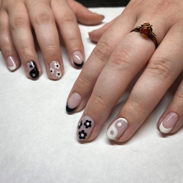 Woman With Fabulous Black French Tip Nail Design