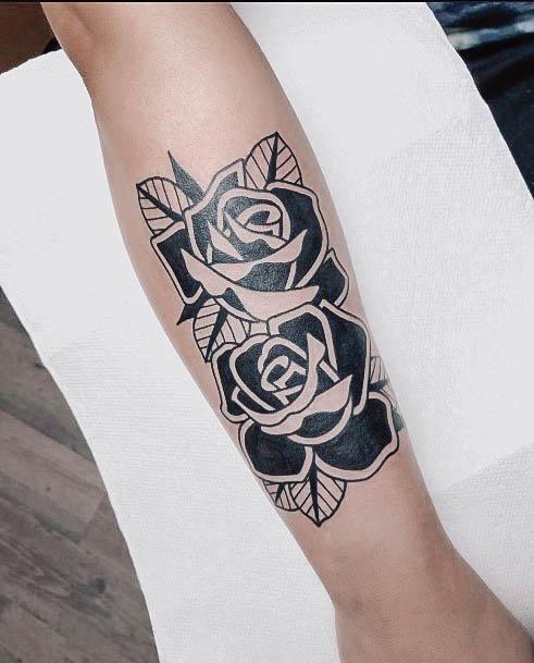 Woman With Fabulous Black Rose Tattoo Design