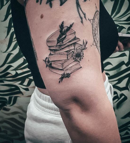 Woman With Fabulous Book Tattoo Design