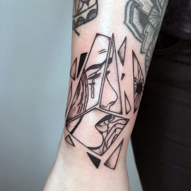 Woman With Fabulous Broken Mirror Tattoo Design