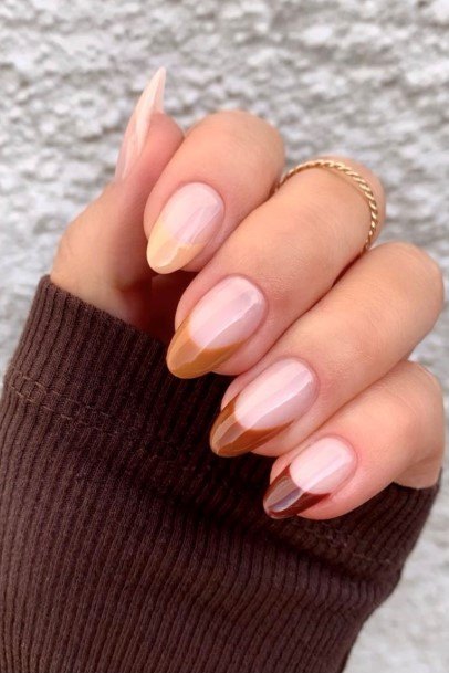 Woman With Fabulous Brown French Tip Nail Design