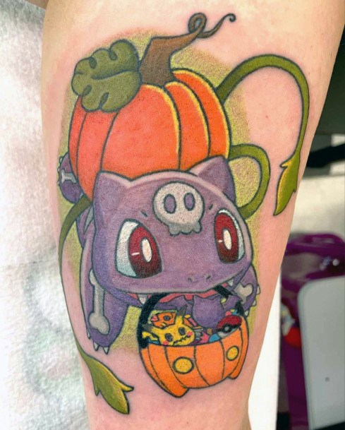 Woman With Fabulous Bulbasaur Tattoo Design