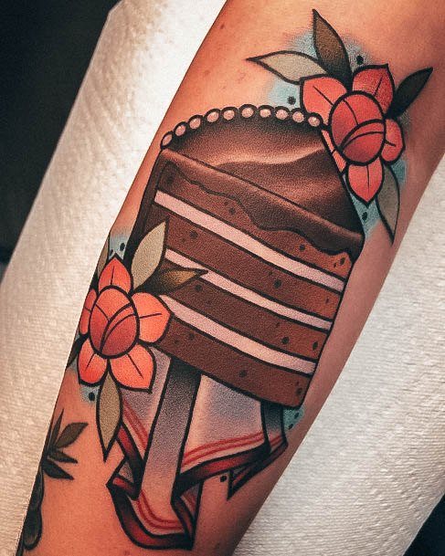 Woman With Fabulous Cake Tattoo Design