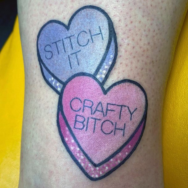 Woman With Fabulous Candy Heart Tattoo Design