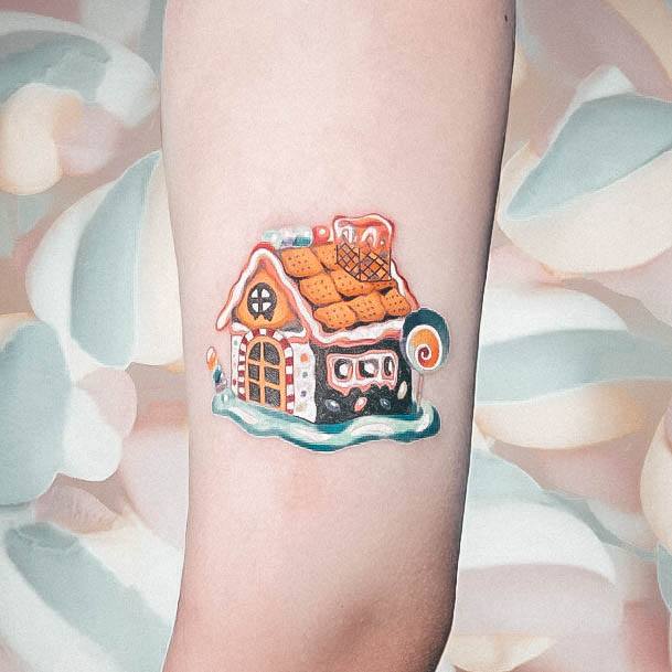 Woman With Fabulous Candy Tattoo Design