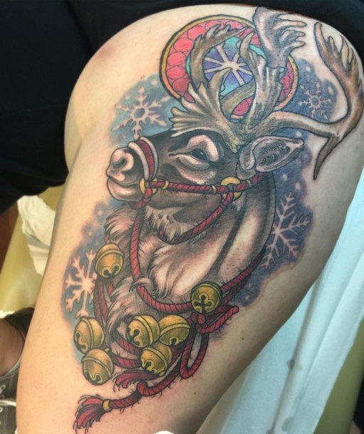 Woman With Fabulous Caribou Reindeer Tattoo Design