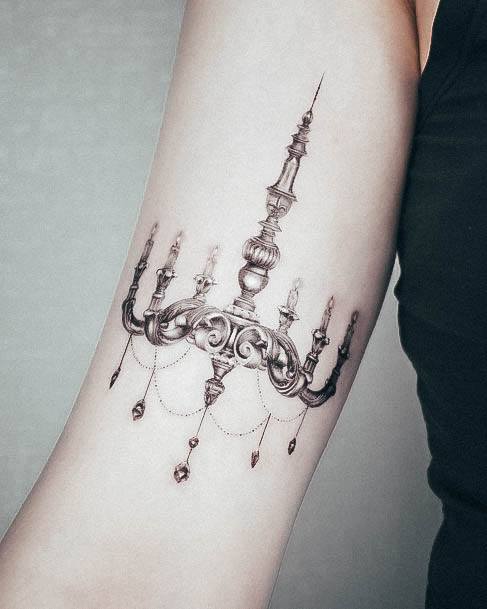 Woman With Fabulous Chandelier Tattoo Design