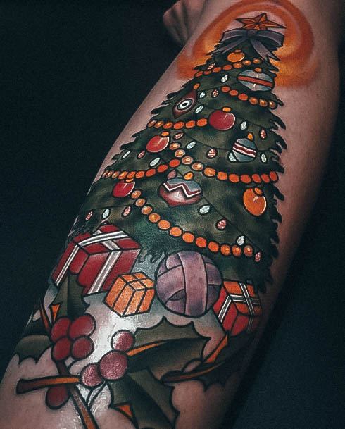 Woman With Fabulous Christmas Tree Tattoo Design