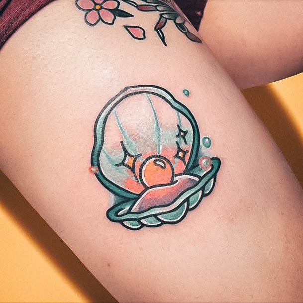 Woman With Fabulous Clam Tattoo Design