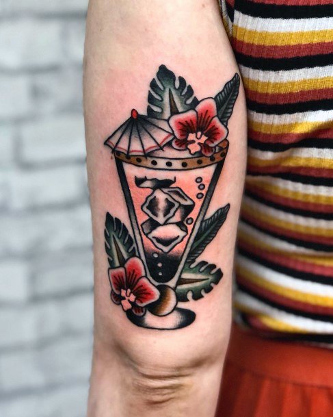 Woman With Fabulous Cocktail Tattoo Design