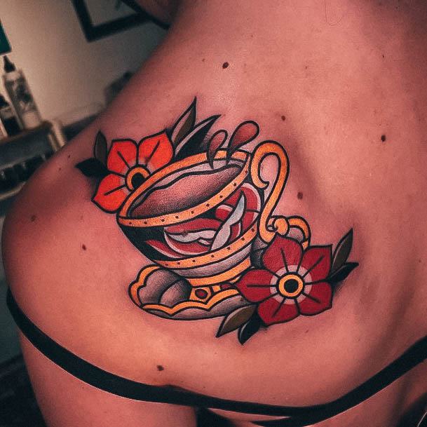 Woman With Fabulous Coffee Mug Tattoo Design