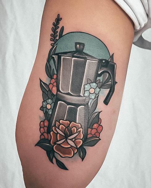 Woman With Fabulous Coffee Tattoo Design