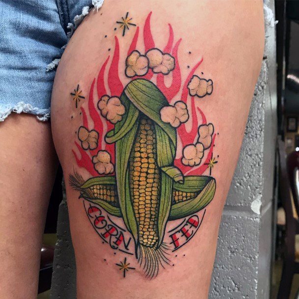 Woman With Fabulous Corn Tattoo Design