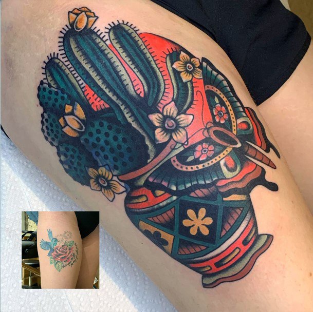 Woman With Fabulous Cover Up Tattoo Design