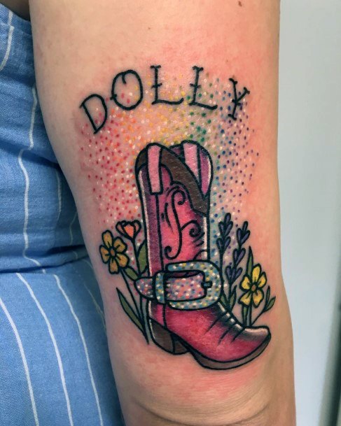 Woman With Fabulous Cowboy Boot Tattoo Design