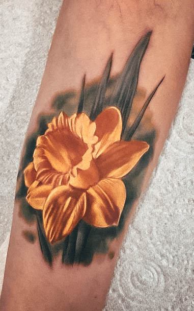 Woman With Fabulous Daffodil Tattoo Design