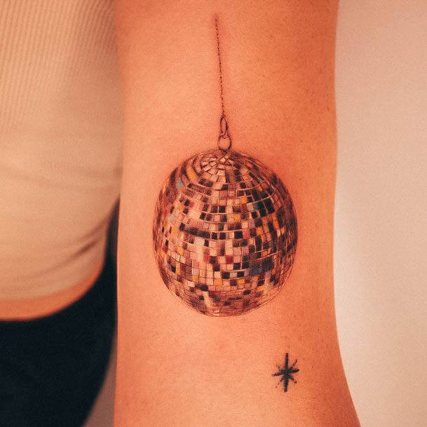 Woman With Fabulous Disco Ball Tattoo Design