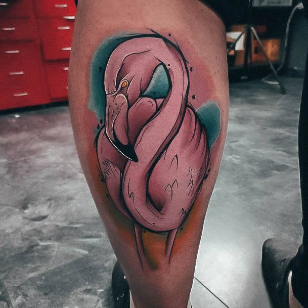 Woman With Fabulous Flamingo Tattoo Design