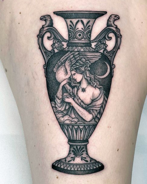 Woman With Fabulous Flower Vase Tattoo Design