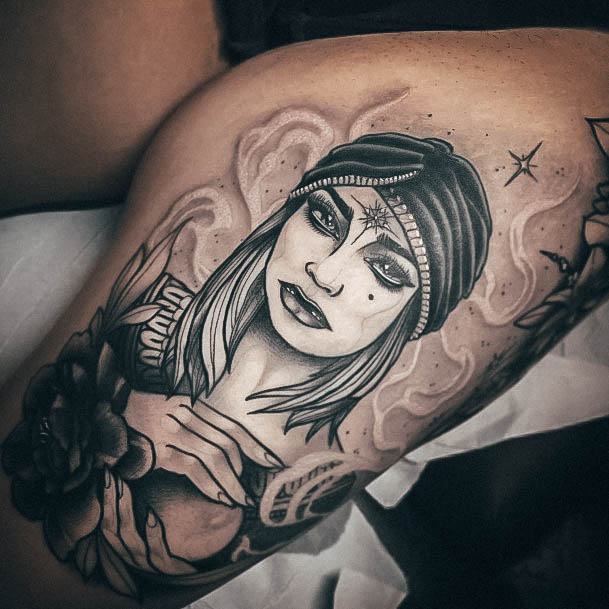 Woman With Fabulous Fortune Teller Tattoo Design