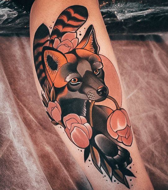 Woman With Fabulous Fox Tattoo Design