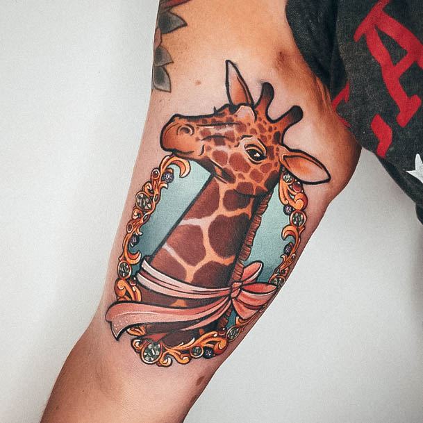 Woman With Fabulous Giraffe Tattoo Design Bicep