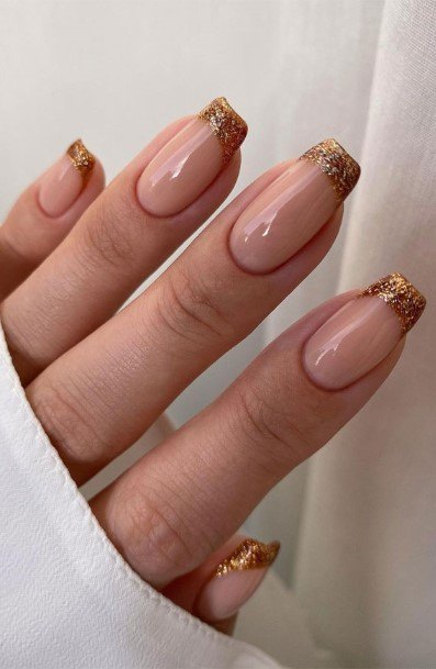 Woman With Fabulous Glitter French Tip Nail Design