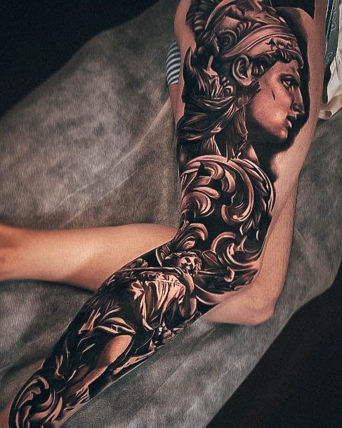 Woman With Fabulous Greek Tattoo Design